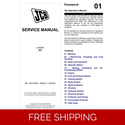JCB 403 WHEEL LOADER SHOVEL SERVICE REPAIR MANUAL JCB 403 WHEEL LOADER SHOVEL SERVICE REPAIR MANUAL